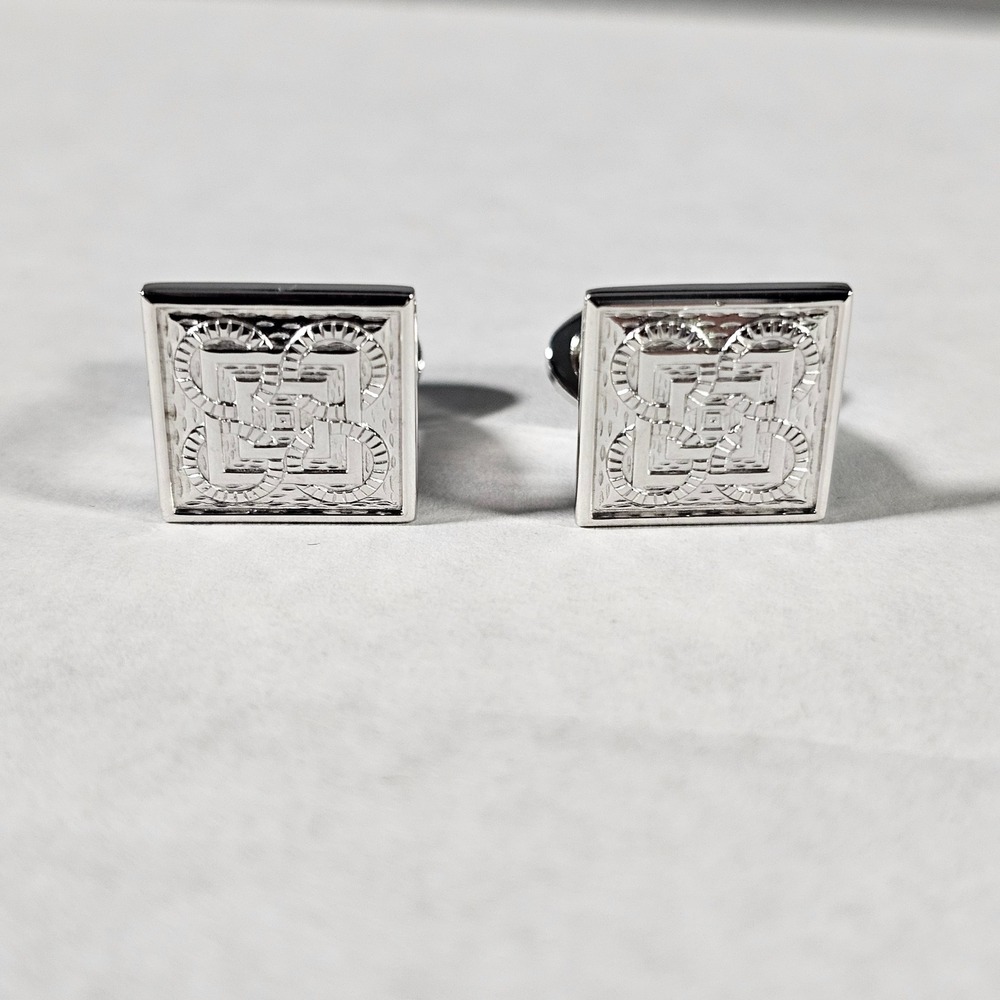 Jan Leslie Cufflinks Mens OS Silver Sterling 925 Square Geometric Celtic Knot
